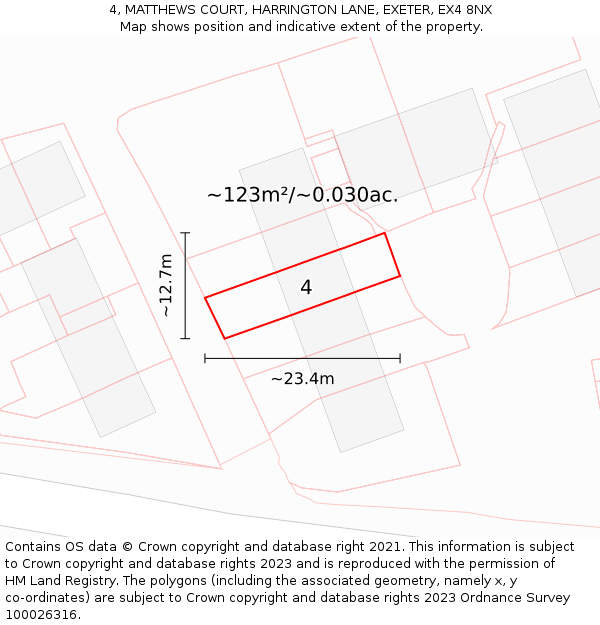 4, MATTHEWS COURT, HARRINGTON LANE, EXETER, EX4 8NX: Plot and title map