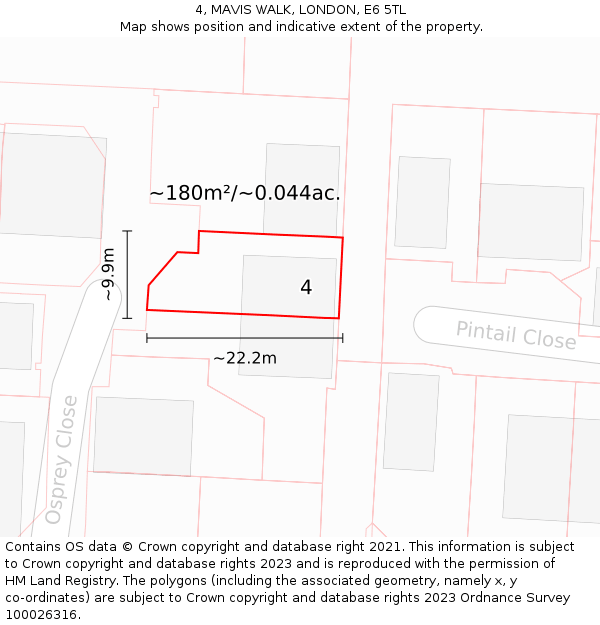 4, MAVIS WALK, LONDON, E6 5TL: Plot and title map