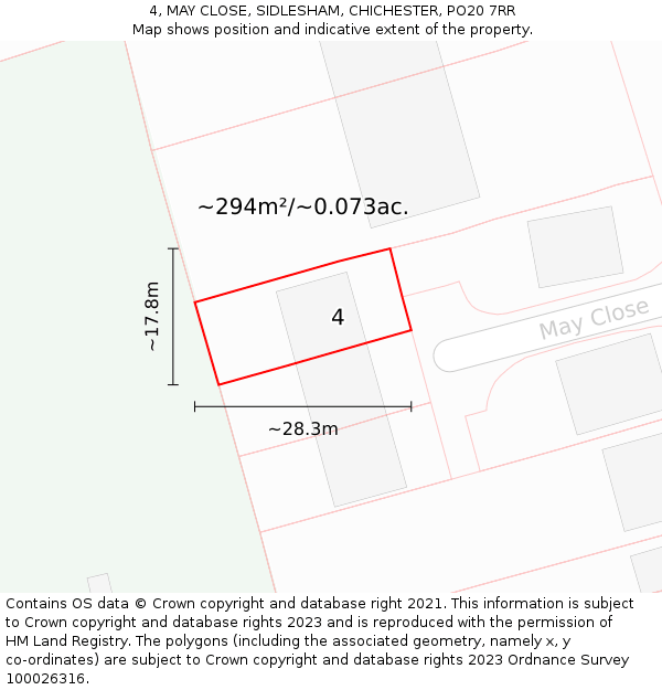 4, MAY CLOSE, SIDLESHAM, CHICHESTER, PO20 7RR: Plot and title map