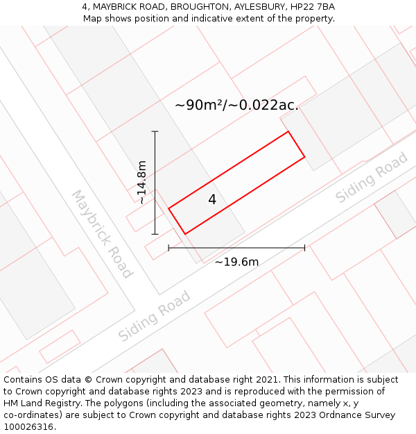 4, MAYBRICK ROAD, BROUGHTON, AYLESBURY, HP22 7BA: Plot and title map
