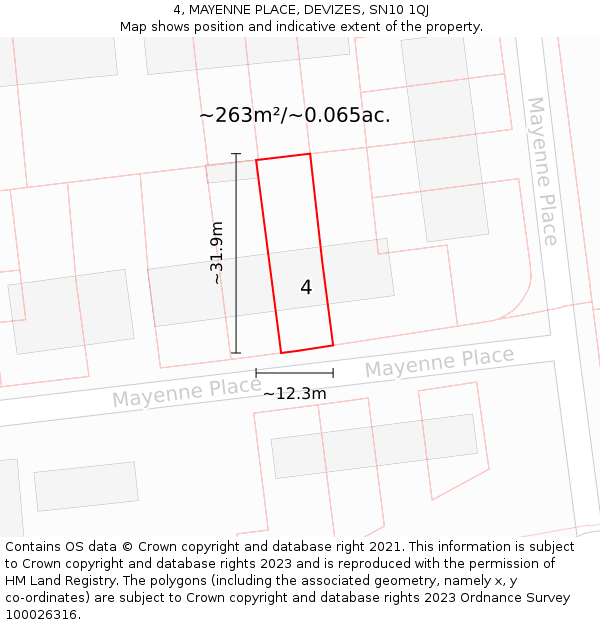 4, MAYENNE PLACE, DEVIZES, SN10 1QJ: Plot and title map