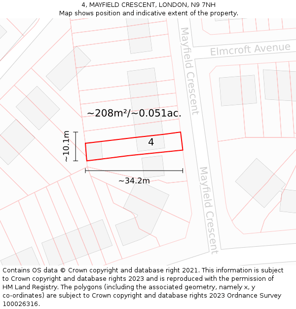 4, MAYFIELD CRESCENT, LONDON, N9 7NH: Plot and title map