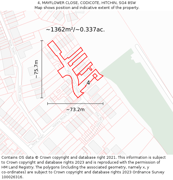 4, MAYFLOWER CLOSE, CODICOTE, HITCHIN, SG4 8SW: Plot and title map