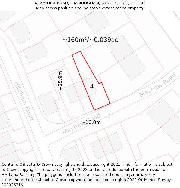 4, MAYHEW ROAD, FRAMLINGHAM, WOODBRIDGE, IP13 9FF: Plot and title map