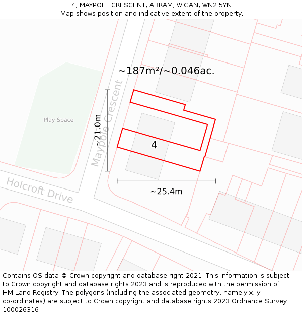 4, MAYPOLE CRESCENT, ABRAM, WIGAN, WN2 5YN: Plot and title map