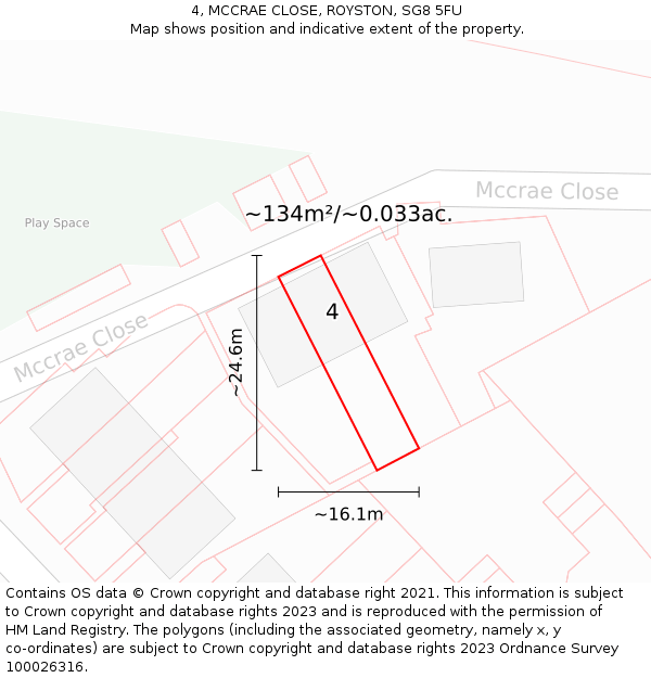 4, MCCRAE CLOSE, ROYSTON, SG8 5FU: Plot and title map