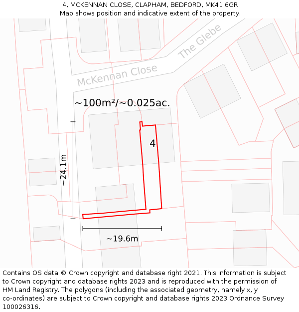 4, MCKENNAN CLOSE, CLAPHAM, BEDFORD, MK41 6GR: Plot and title map