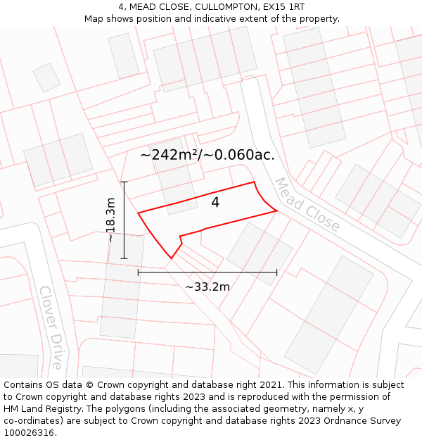 4, MEAD CLOSE, CULLOMPTON, EX15 1RT: Plot and title map