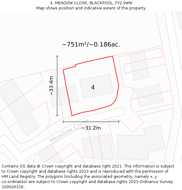 4, MEADOW CLOSE, BLACKPOOL, FY2 0WW: Plot and title map