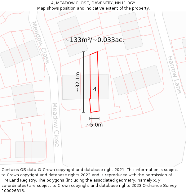 4, MEADOW CLOSE, DAVENTRY, NN11 0GY: Plot and title map