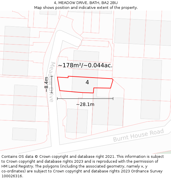 4, MEADOW DRIVE, BATH, BA2 2BU: Plot and title map
