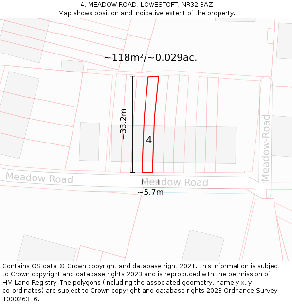4, MEADOW ROAD, LOWESTOFT, NR32 3AZ: Plot and title map