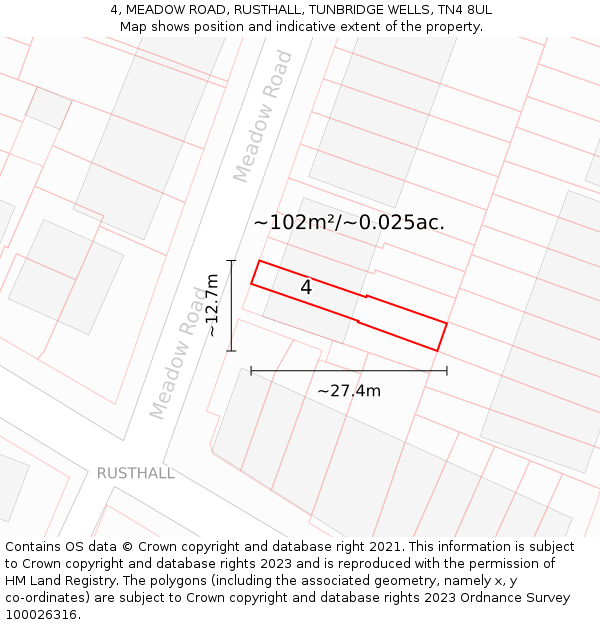 4, MEADOW ROAD, RUSTHALL, TUNBRIDGE WELLS, TN4 8UL: Plot and title map