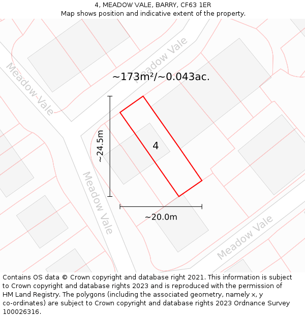 4, MEADOW VALE, BARRY, CF63 1ER: Plot and title map