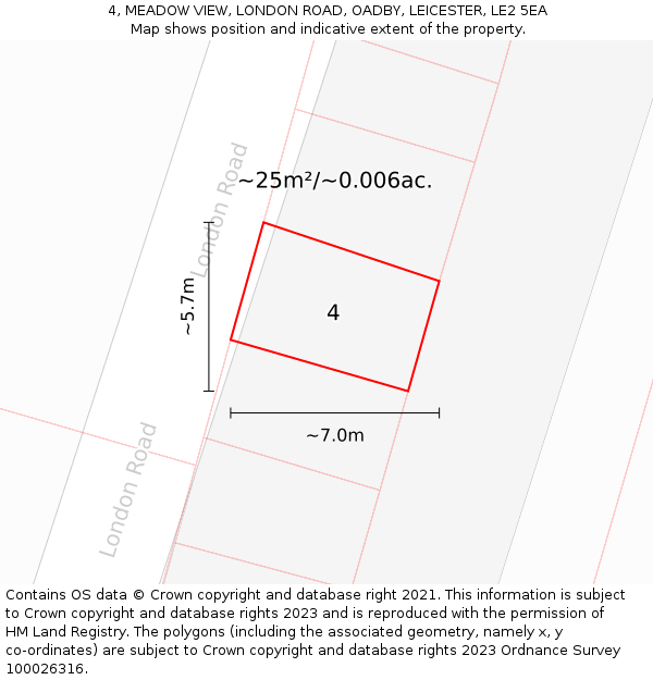 4, MEADOW VIEW, LONDON ROAD, OADBY, LEICESTER, LE2 5EA: Plot and title map