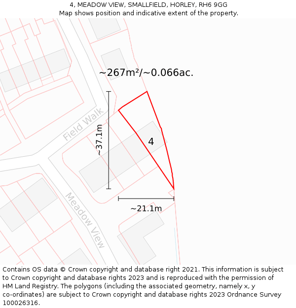 4, MEADOW VIEW, SMALLFIELD, HORLEY, RH6 9GG: Plot and title map