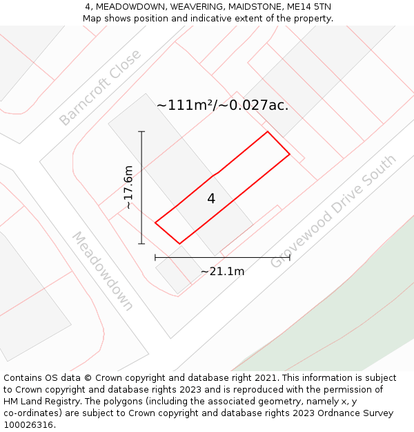 4, MEADOWDOWN, WEAVERING, MAIDSTONE, ME14 5TN: Plot and title map