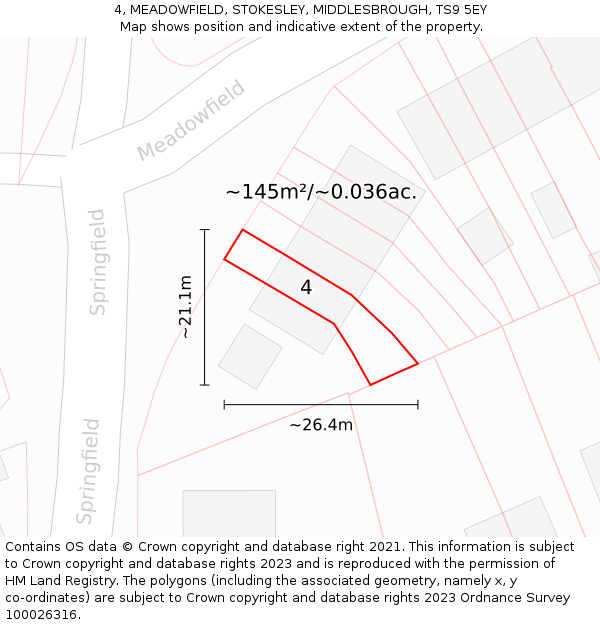 4, MEADOWFIELD, STOKESLEY, MIDDLESBROUGH, TS9 5EY: Plot and title map