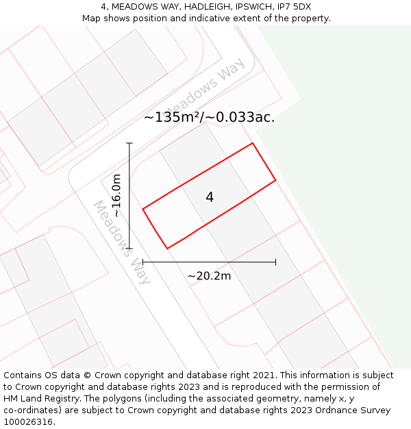 4, MEADOWS WAY, HADLEIGH, IPSWICH, IP7 5DX: Plot and title map