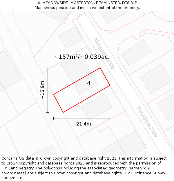 4, MEADOWSIDE, MOSTERTON, BEAMINSTER, DT8 3LP: Plot and title map