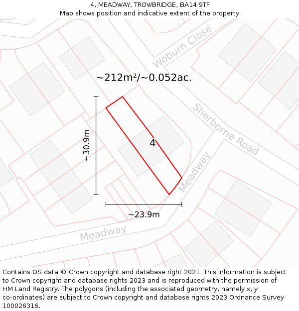 4, MEADWAY, TROWBRIDGE, BA14 9TF: Plot and title map