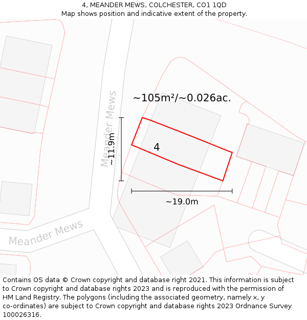 4, MEANDER MEWS, COLCHESTER, CO1 1QD: Plot and title map