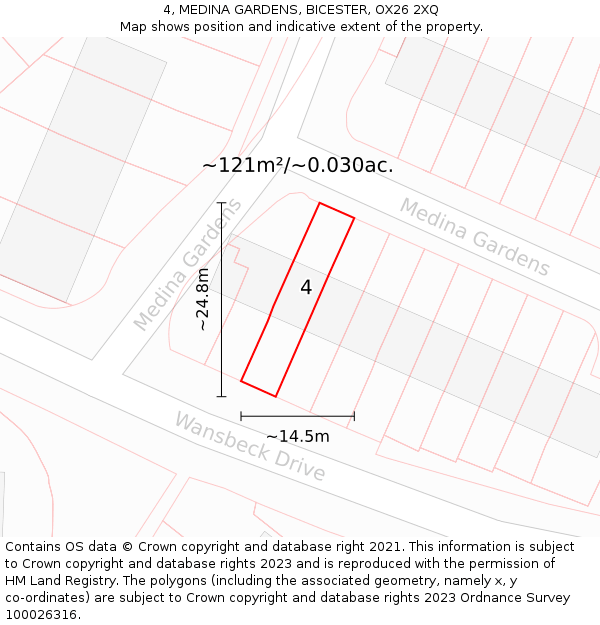 4, MEDINA GARDENS, BICESTER, OX26 2XQ: Plot and title map