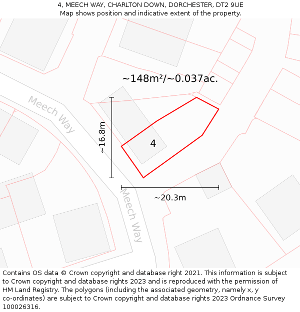 4, MEECH WAY, CHARLTON DOWN, DORCHESTER, DT2 9UE: Plot and title map