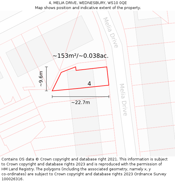 4, MELIA DRIVE, WEDNESBURY, WS10 0QE: Plot and title map