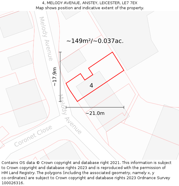4, MELODY AVENUE, ANSTEY, LEICESTER, LE7 7EX: Plot and title map