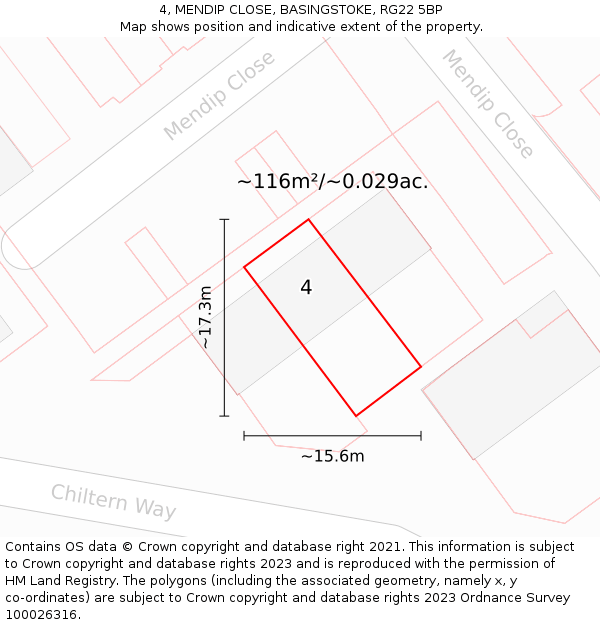 4, MENDIP CLOSE, BASINGSTOKE, RG22 5BP: Plot and title map