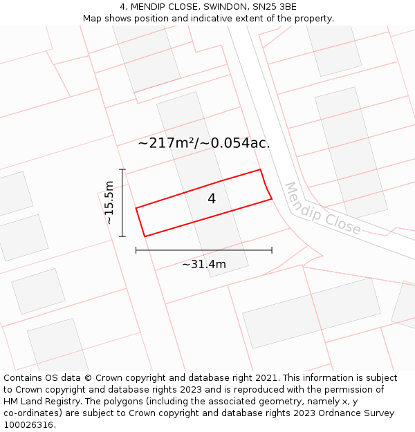 4, MENDIP CLOSE, SWINDON, SN25 3BE: Plot and title map