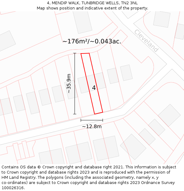 4, MENDIP WALK, TUNBRIDGE WELLS, TN2 3NL: Plot and title map