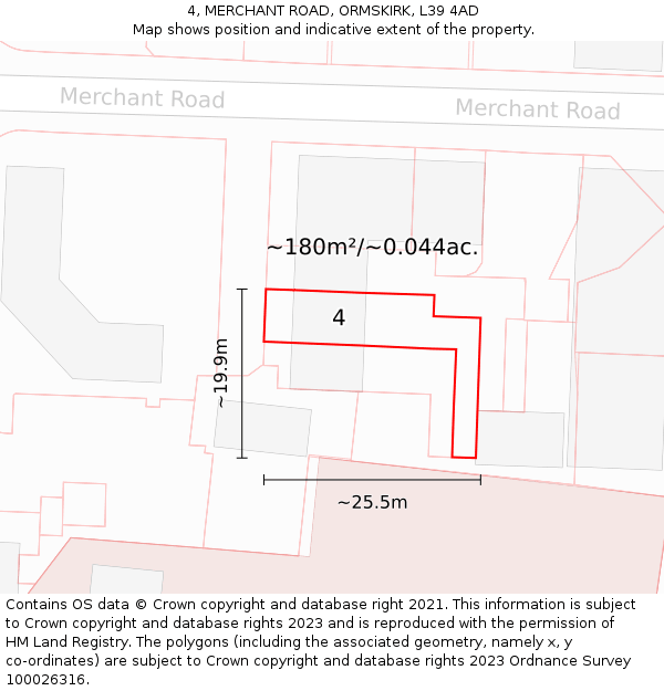4, MERCHANT ROAD, ORMSKIRK, L39 4AD: Plot and title map