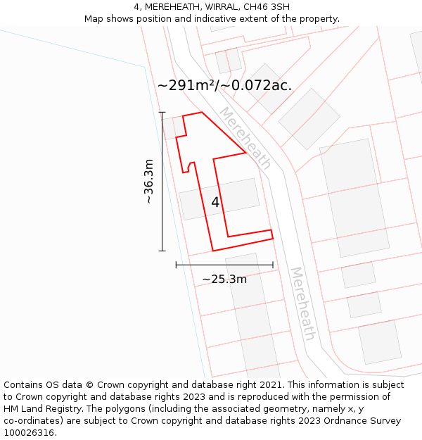 4, MEREHEATH, WIRRAL, CH46 3SH: Plot and title map