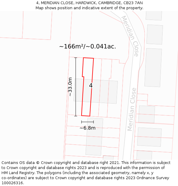 4, MERIDIAN CLOSE, HARDWICK, CAMBRIDGE, CB23 7AN: Plot and title map