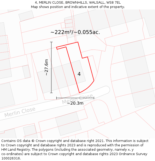 4, MERLIN CLOSE, BROWNHILLS, WALSALL, WS8 7EL: Plot and title map