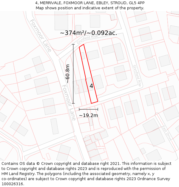 4, MERRIVALE, FOXMOOR LANE, EBLEY, STROUD, GL5 4PP: Plot and title map