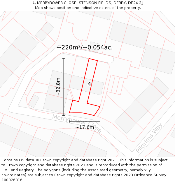 4, MERRYBOWER CLOSE, STENSON FIELDS, DERBY, DE24 3JJ: Plot and title map