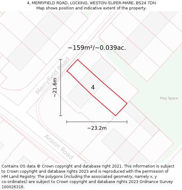 4, MERRYFIELD ROAD, LOCKING, WESTON-SUPER-MARE, BS24 7DN: Plot and title map