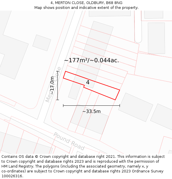 4, MERTON CLOSE, OLDBURY, B68 8NG: Plot and title map