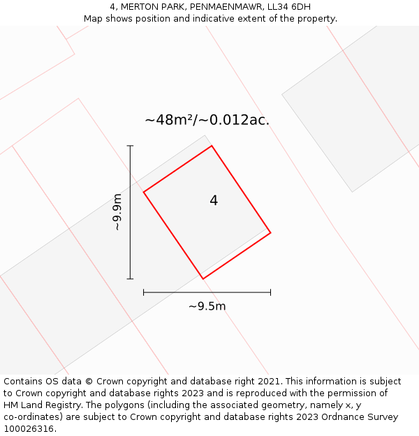 4, MERTON PARK, PENMAENMAWR, LL34 6DH: Plot and title map