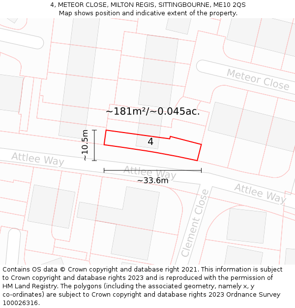 4, METEOR CLOSE, MILTON REGIS, SITTINGBOURNE, ME10 2QS: Plot and title map