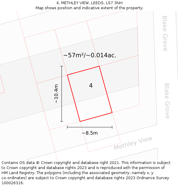 4, METHLEY VIEW, LEEDS, LS7 3NH: Plot and title map