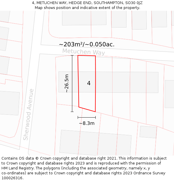 4, METUCHEN WAY, HEDGE END, SOUTHAMPTON, SO30 0JZ: Plot and title map