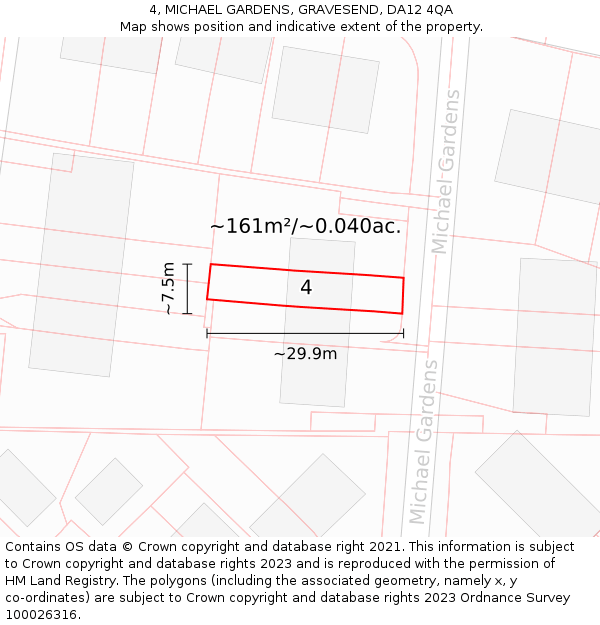 4, MICHAEL GARDENS, GRAVESEND, DA12 4QA: Plot and title map