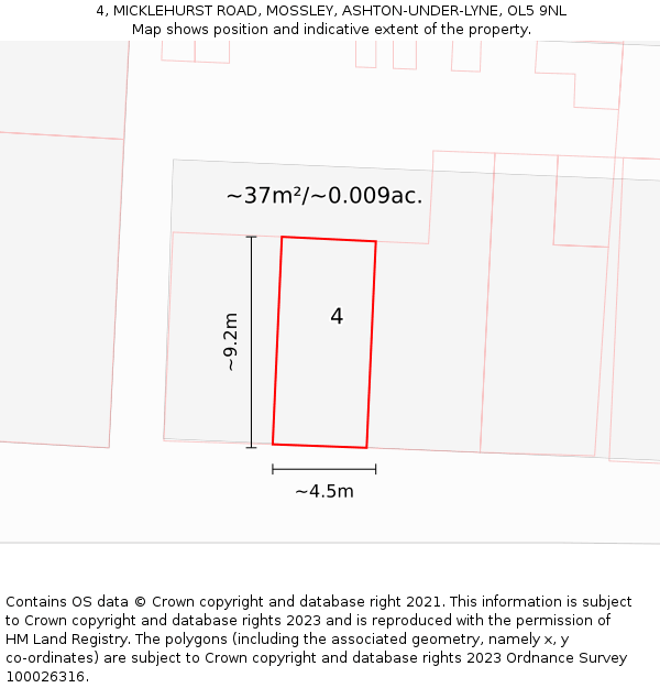 4, MICKLEHURST ROAD, MOSSLEY, ASHTON-UNDER-LYNE, OL5 9NL: Plot and title map
