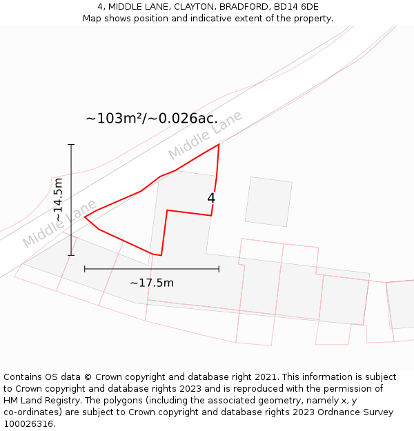 4, MIDDLE LANE, CLAYTON, BRADFORD, BD14 6DE: Plot and title map