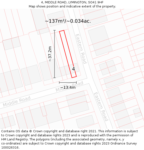 4, MIDDLE ROAD, LYMINGTON, SO41 9HF: Plot and title map