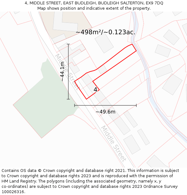 4, MIDDLE STREET, EAST BUDLEIGH, BUDLEIGH SALTERTON, EX9 7DQ: Plot and title map